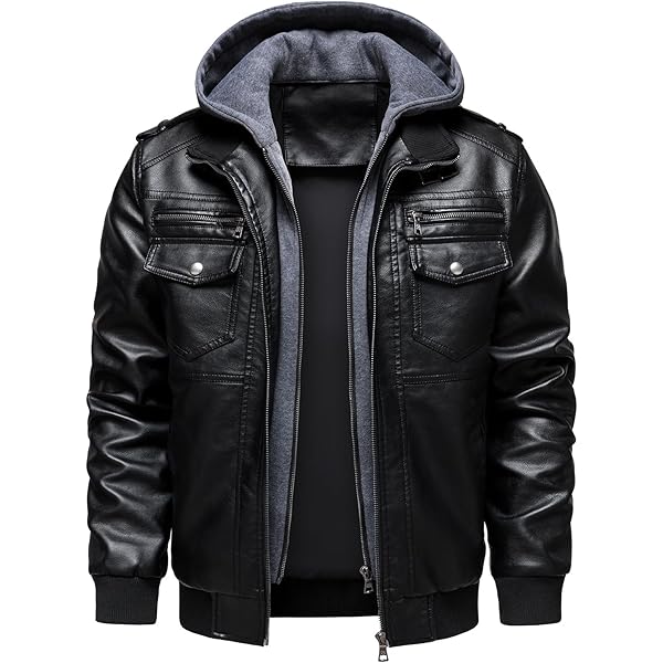 Weinexra Men's Casual Stand Collar PU Faux Leather Jackets